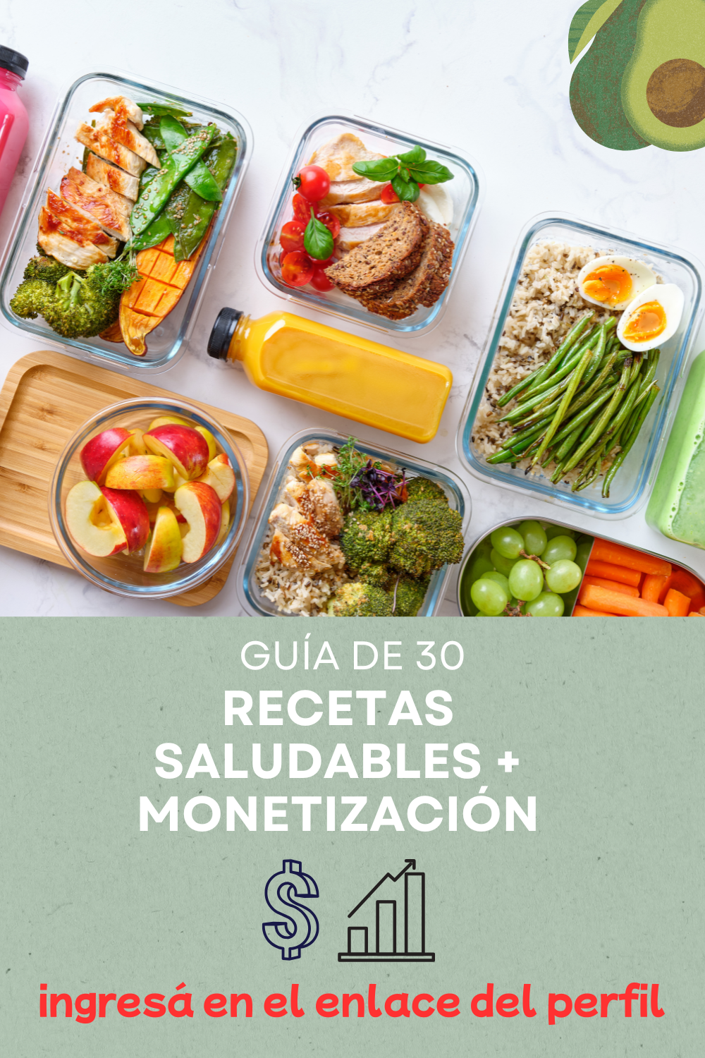 30 Recetas saludables + 3 bonos: Guía para monetizar tus recetas